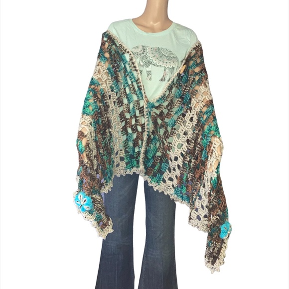 Crocheted Multi-way Poncho Wrap Scarf OOAK! - Picture 15 of 15